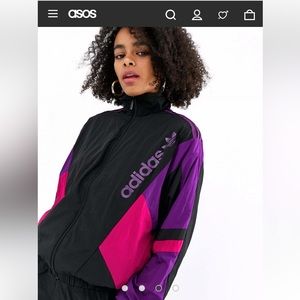 Womens size Medium Adidas Originals Linear Zip Up nylon windbreaker Jacket